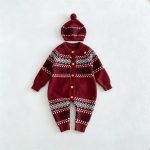 【66-90cm】ロンパース ベビー レトロ柄 ニット - 画像 (5)