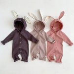 【66-90cm】ロンパース ベビー うさぎ柄 リブ - 画像 (2)