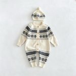 【66-90cm】ロンパース ベビー レトロ柄 ニット - 画像 (3)
