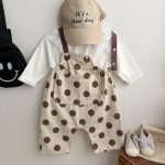 【66-90cm】サロペット ベビー ビッグ ドット コーデュロイ