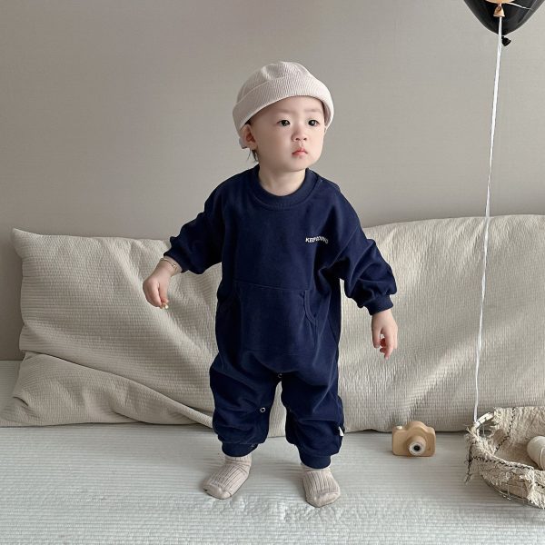 【66-90cm】長袖ロンパース ベビー お出かけ用 シンプル