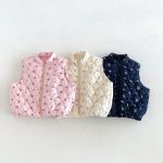 【80-130cm】ベスト 女の子 フラワー柄 暖かい