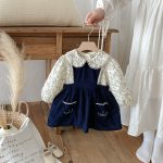 【80-130cm】トップスorワンピース 女の子 小花柄 フリル カラー