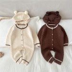 【66-90cm】ロンパース＆帽子 ベビー ボンボン ニット くま