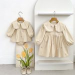 【66-130cm】ロンパースorワンピース ベビー 姉妹服 コーデュロイ フラワー