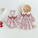 【66-130cm】ロンパースorワンピース ベビー 姉妹服 ローズ柄