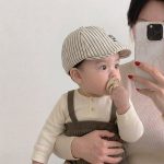 【GOODS】ベレー帽 ベビー ボーダー柄 英字刺繍 男女兼用 韓国風 - 画像 (4)