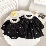 【66-130cm】ロンパースorワンピース 女の子 姉妹服 フリル襟