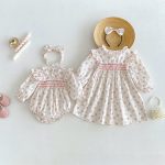 【66-130cm】ロンパースorワンピース 女の子 姉妹服 フラワー柄