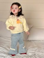 【73-110cm】スウェットorデニムパンツ 女の子 レース襟 カートゥーン