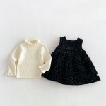 【80-130cm】ワンピースorニット 女の子 ドット 裏起毛 フリル襟