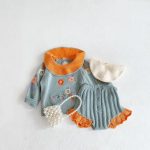 【66-100cm】セットアップ ベビー フリル襟 刺繡
