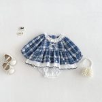【66-90cm】ロンパース ベビー チェック レース