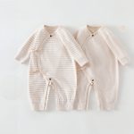 【52-66cm】カバーオール 2点セット ベビー 無地＆ボーダー - 画像 (2)