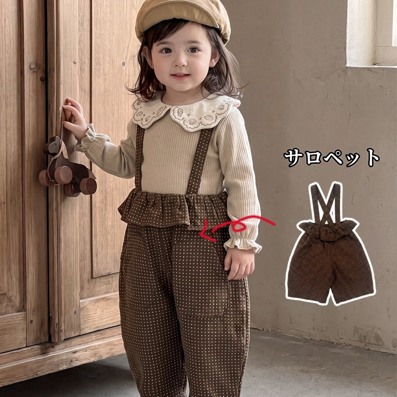 SKU-01_75eb45a5-5bd2-40f7-8262-01391927f513.jpg 【73-100cm】サロペットorトップス 女の子 ドット 丸襟 刺繍 - 画像 (1)