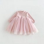 【80-130cm】ワンピース 女の子 無地 チュール 裏起毛 - 画像 (3)