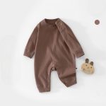 【66-90cm】長袖カバーオール ベビー コットン 無地 - 画像 (3)