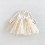 【80-130cm】ワンピース 女の子 無地 チュール 裏起毛 - 画像 (4)
