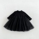 【80-130cm】ワンピース 女の子 無地 チュール 裏起毛 - 画像 (5)