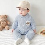 【66-90cm】ロンパース ベビー ストライプ ドッグロゴ - 画像 (3)
