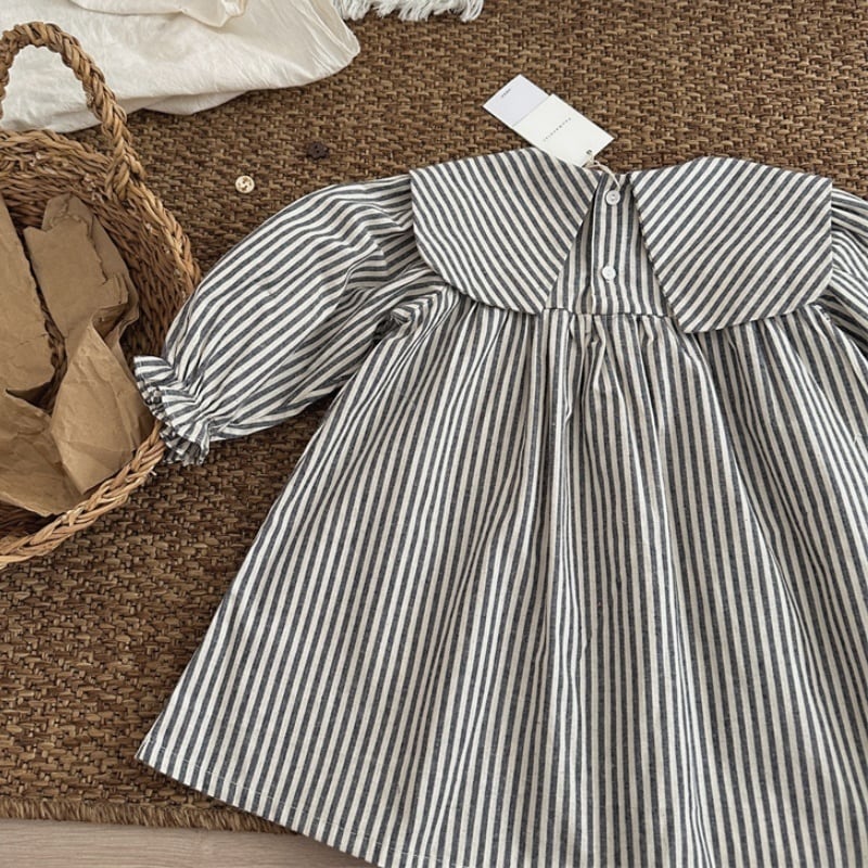 a31d0ceb003eef914d4d96bda0c1e783.jpg 【90-140cm】ワンピース 女の子 ストライプ 襟付き ポケット付き - 画像 (1)