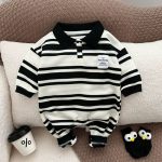 【66-90cm】長袖カバーオール ベビー ボーダー柄 ポロ襟 - 画像 (3)
