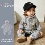 【66-90cm】ロンパース ベビー 帽子付き チェック - 画像 (3)