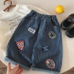 【80-130cm】パンツ 男の子 ストライプ ワッペン付き - 画像 (2)