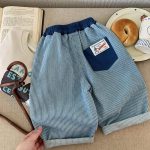 【80-130cm】ワイドパンツ 男の子 ストライプ デニム ゆったり