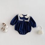 【66-90cm】ロンパース ベビー セーラー 韓国風
