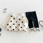 【73-100cm】トップスorパンツ ベージュ ドット