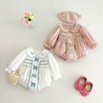 【66-90cm】ロンパース ベビー レトロ 蝶結び
