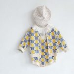 【66-100cm】カーディガンorロンパース ベビー ひまわり柄 ニット