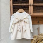 【73-100cm】トップスorワンピース 女の子 ベルベット 蝶結び 無地
