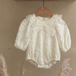 【73-90cm】ロンパース ベビー 蝶結び フリル襟