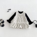 【73-100cm】トップスorワンピース 厚手ドット フリル襟