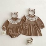 【73-110cm】ロンパースorワンピース 女の子 姉妹服 ワッフル