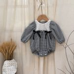 【73-90cm】ロンパース ベビー リボン チェック
