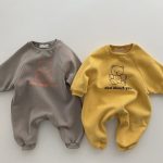 【66-90cm】ロンパース ベビーくま柄 長袖 スウェット