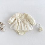 【66-90cm】ロンパース ベビー パフスリーブ 蝶結び