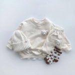 【70-120cm】トップス+パンツ ベビー 熊さん付き 無地 - 画像 (4)