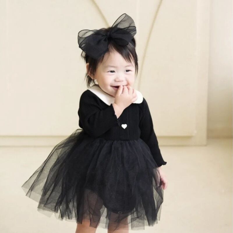 b110e0bb2084470a521849461adff585.jpg 【66-90cm】ロンパース ベビー ワンピース風リブ チュール - 画像 (1)