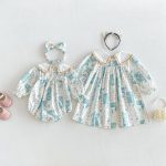 【66-130cm】ロンパースorワンピース ベビー 姉妹服 クマ柄襟 - 画像 (7)