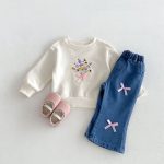 【73-110cm】トレーナー＆パンツ 女の子 蝶結び デニム - 画像 (3)