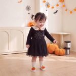 【80-120cm】ワンピース 女の子 ハロウィン クモ柄 チュール - 画像 (4)
