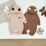 【66-90cm】ロンパース ベビー クマ柄 帽子付き