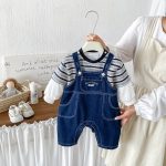 【66-90cm】トップスorサロペット ベビー 英字ロゴ デニム - 画像 (7)