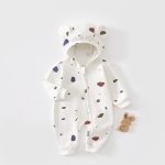 【66-90cm】ロンパース ベビー 恐竜柄 クマ 帽子付き - 画像 (3)