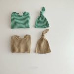 【80-90cm】ロンパース&帽子 ベビー ワッフル ボーダー - 画像 (4)