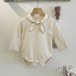 【66-90cm】長袖ロンパース ベビー リボン付き シンプル - 画像 (10)